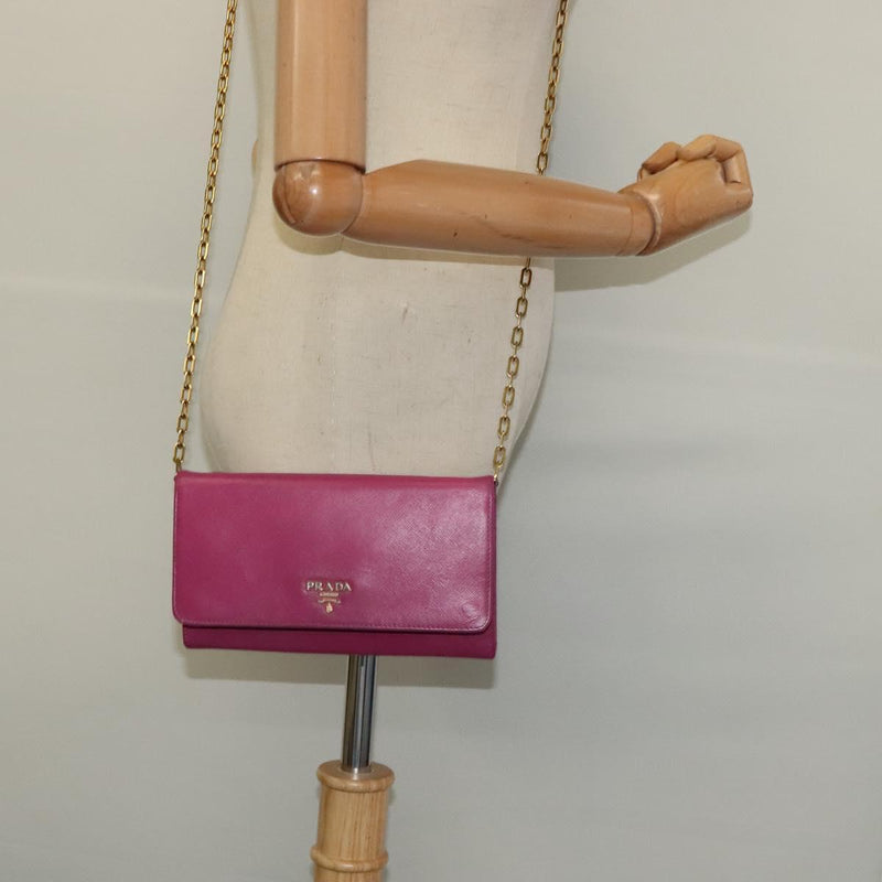 PRADA Chain Wallet Safiano leather Pink Gold Auth bs24926