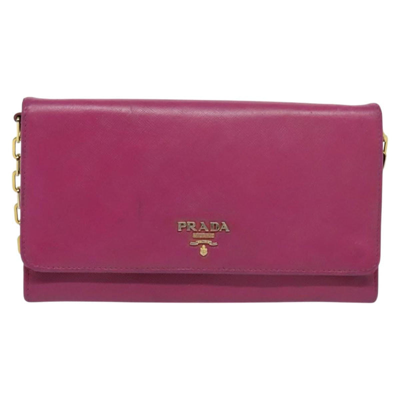 PRADA Chain Wallet Safiano leather Pink Gold Auth bs24926