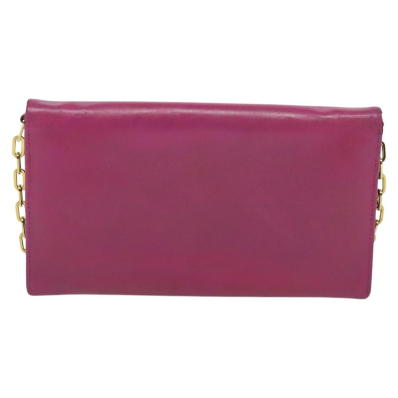 PRADA Chain Wallet Safiano leather Pink Gold Auth bs24926
