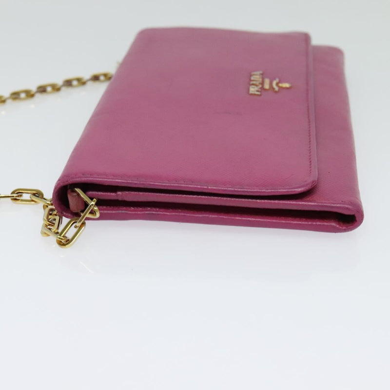 PRADA Chain Wallet Safiano leather Pink Gold Auth bs24926