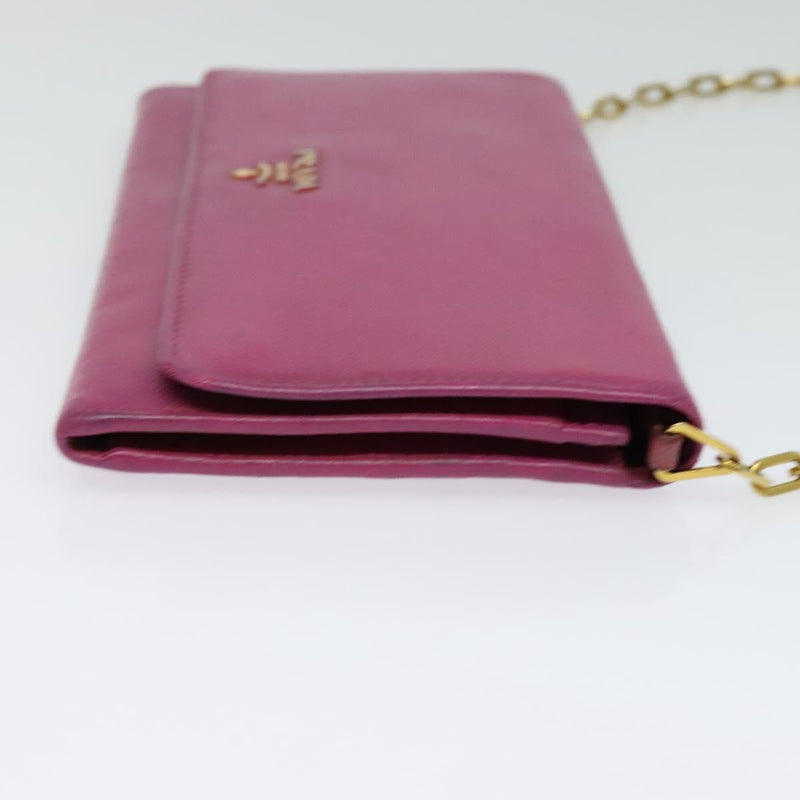PRADA Chain Wallet Safiano leather Pink Gold Auth bs24926