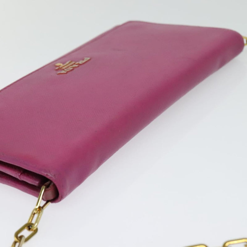 PRADA Chain Wallet Safiano leather Pink Gold Auth bs24926