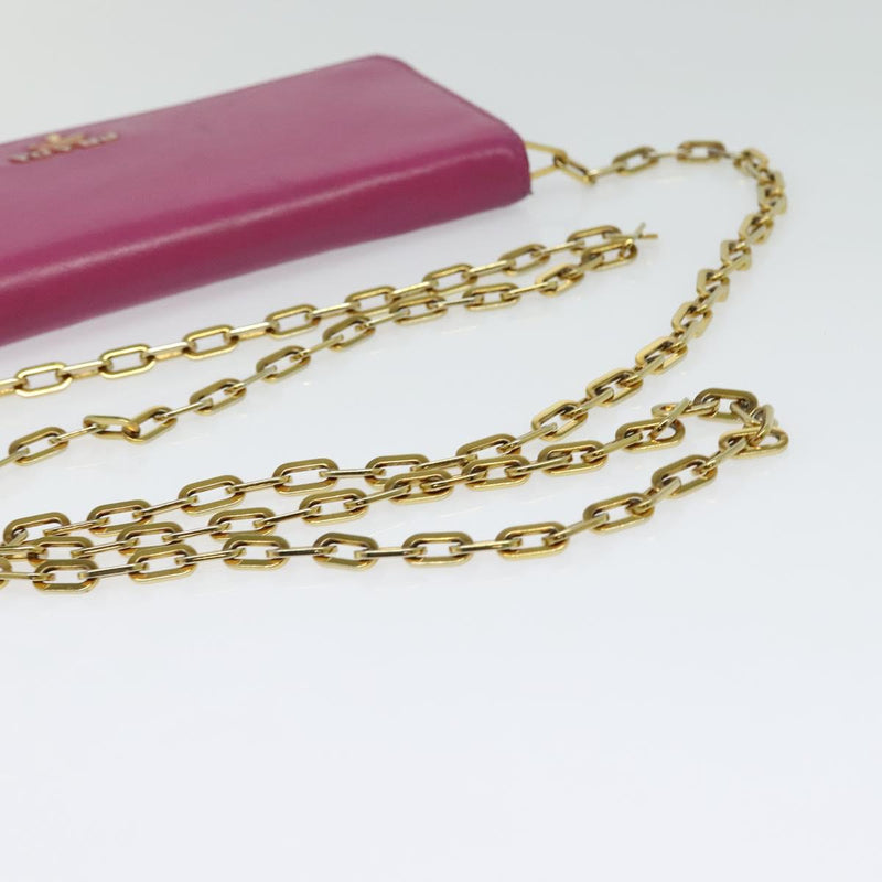 PRADA Chain Wallet Safiano leather Pink Gold Auth bs24926