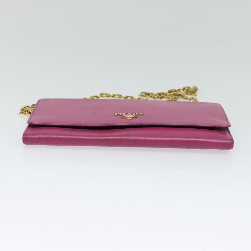 PRADA Chain Wallet Safiano leather Pink Gold Auth bs24926
