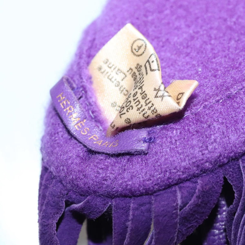 HERMES With Fringe Stole Cashmere Purple Auth bs24938