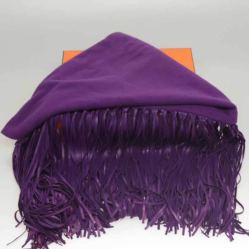 HERMES With Fringe Stole Cashmere Purple Auth bs24938