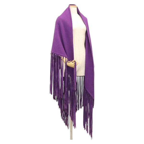 HERMES With Fringe Stole Cashmere Purple Auth bs24938
