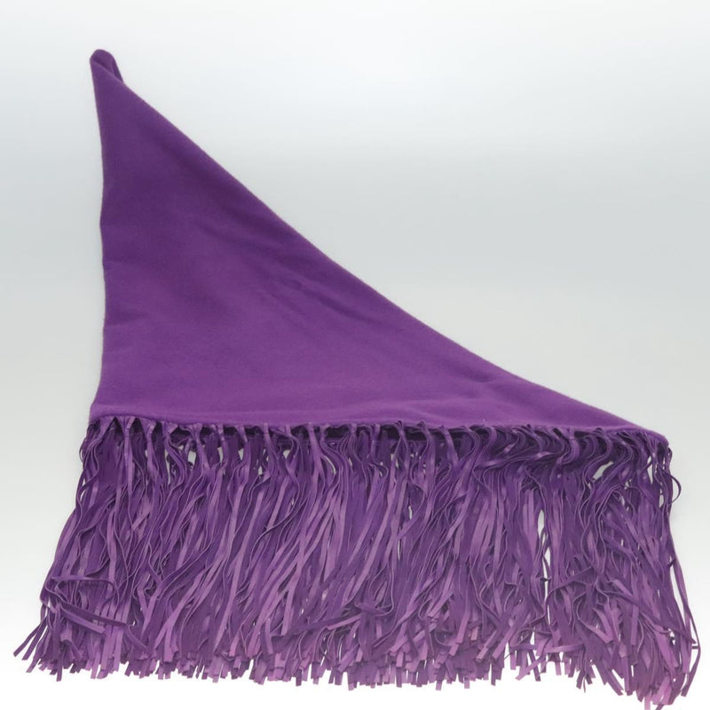 HERMES With Fringe Stole Cashmere Purple Auth bs24938