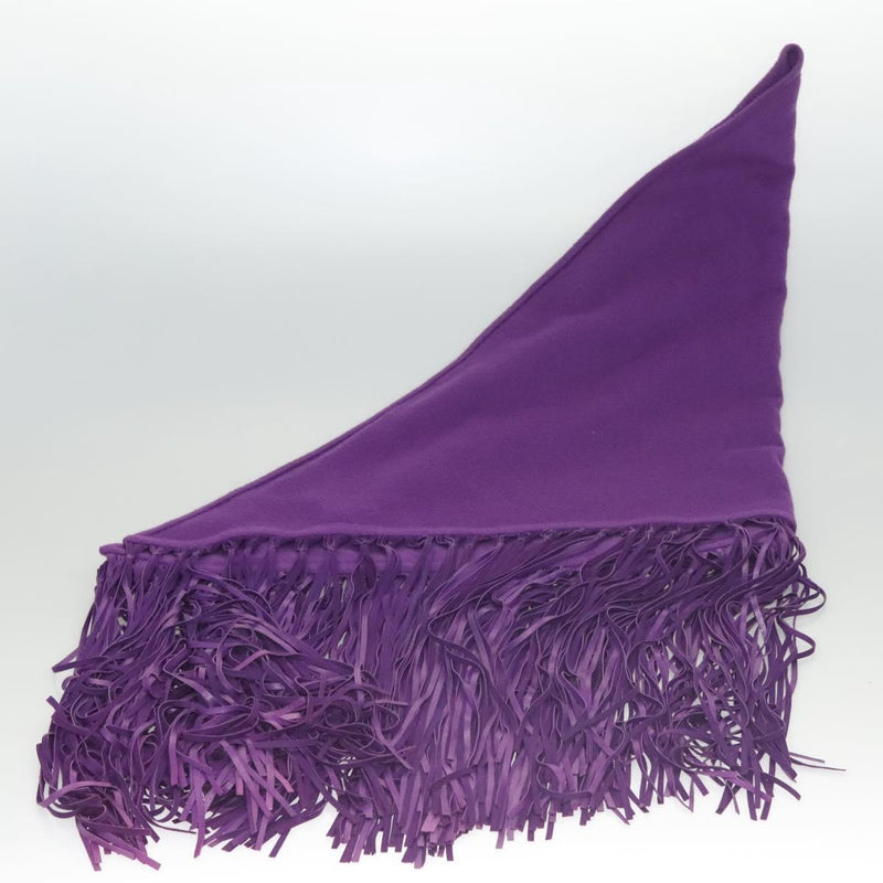 HERMES With Fringe Stole Cashmere Purple Auth bs24938