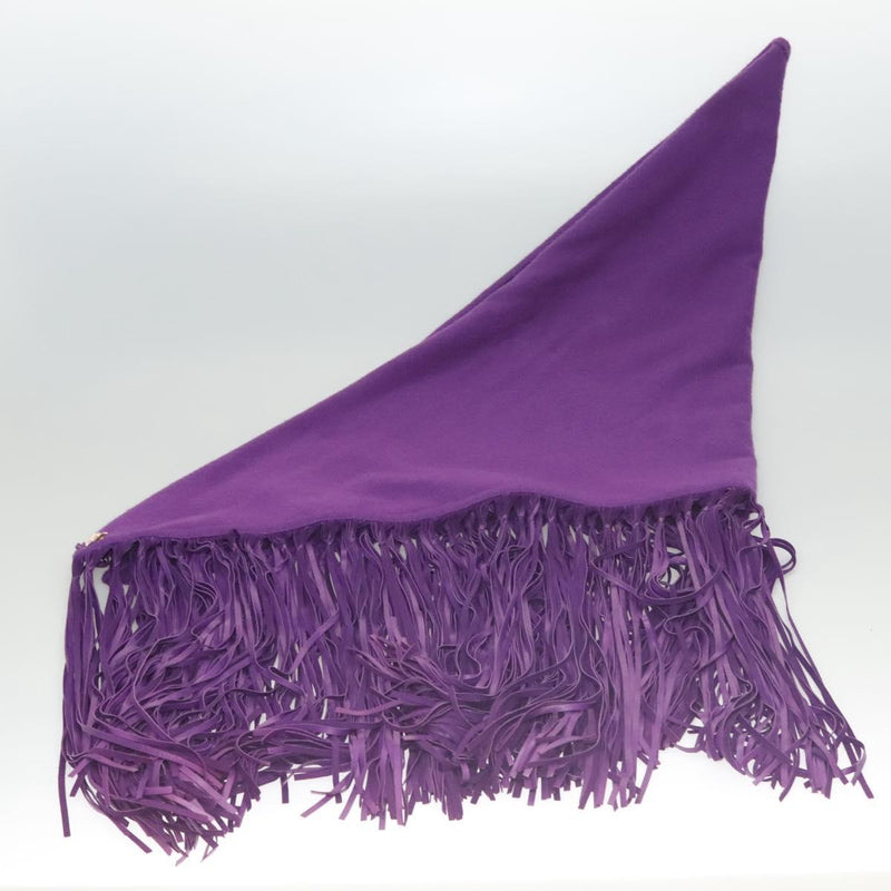 HERMES With Fringe Stole Cashmere Purple Auth bs24938