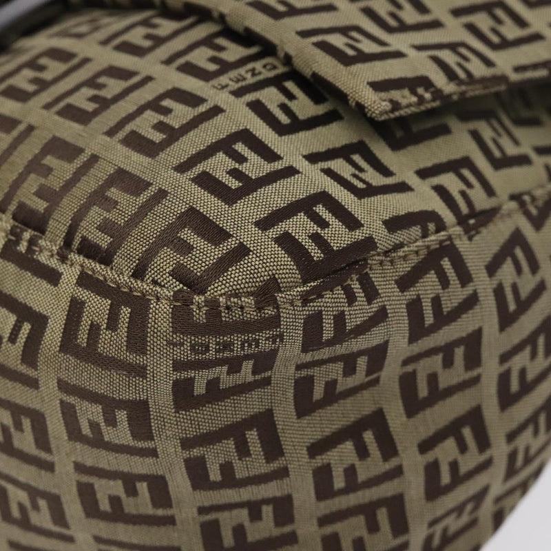FENDI Zucchino Canvas Mamma Baguette Shoulder Bag Beige Silver Auth bs24941