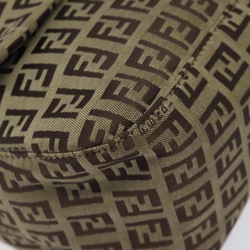 FENDI Zucchino Canvas Mamma Baguette Shoulder Bag Beige Silver Auth bs24941
