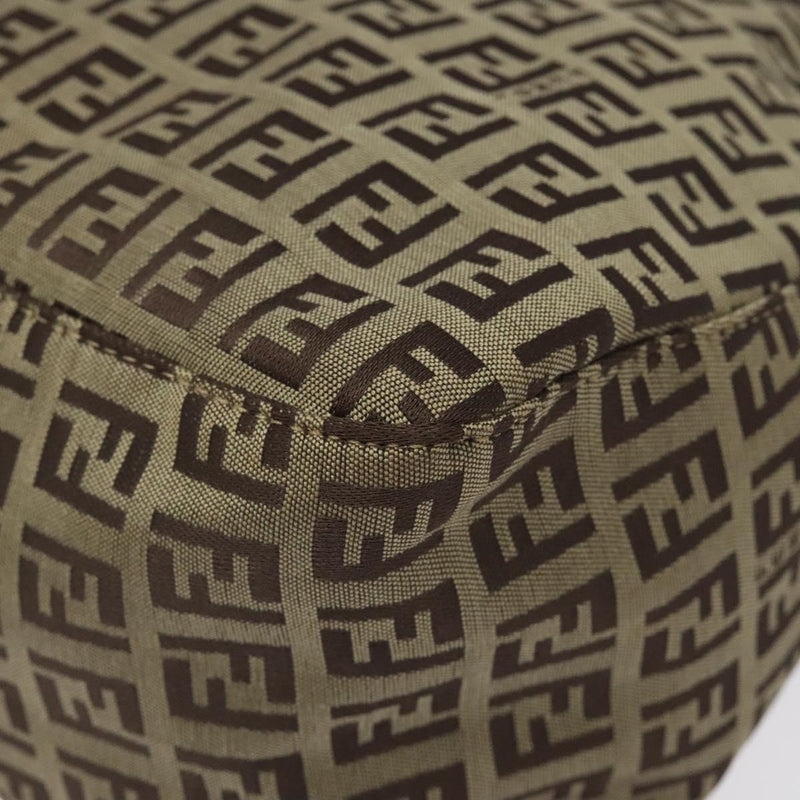 FENDI Zucchino Canvas Mamma Baguette Shoulder Bag Beige Silver Auth bs24941