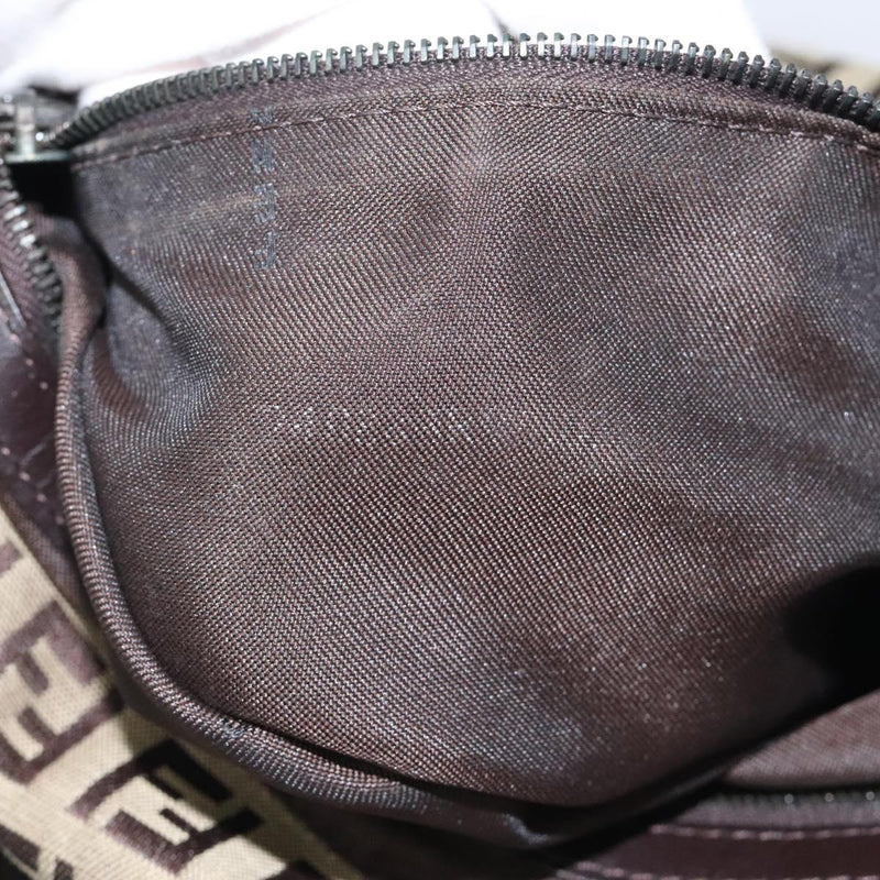 FENDI Zucchino Canvas Mamma Baguette Shoulder Bag Beige Silver Auth bs24941