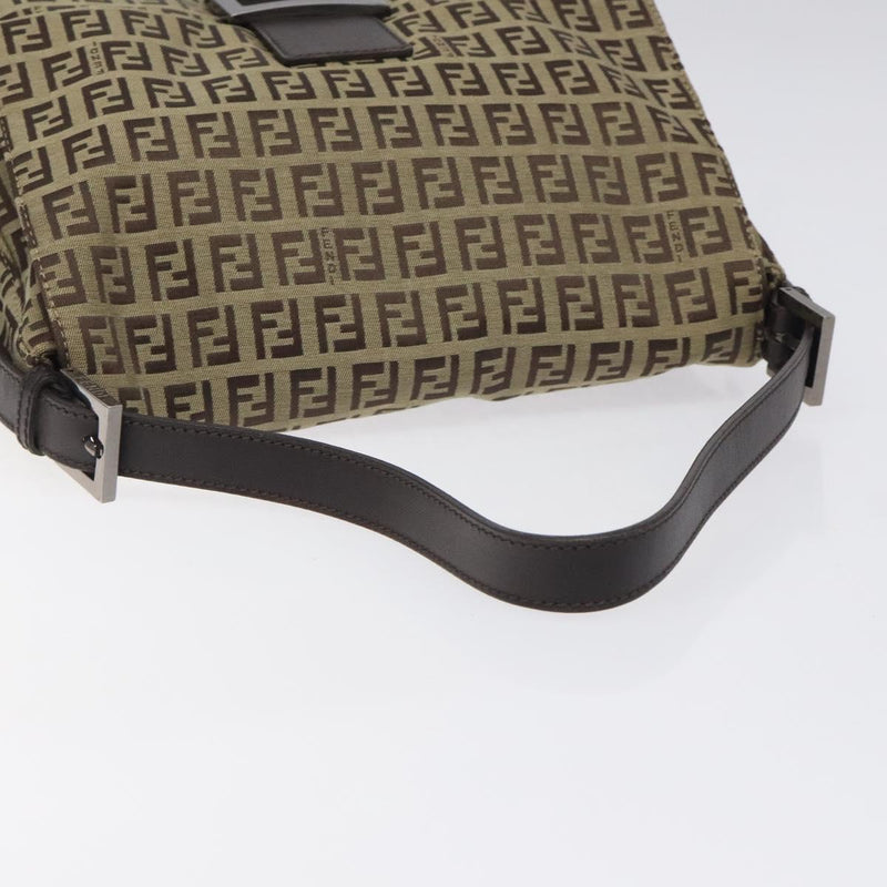 FENDI Zucchino Canvas Mamma Baguette Shoulder Bag Beige Silver Auth bs24941