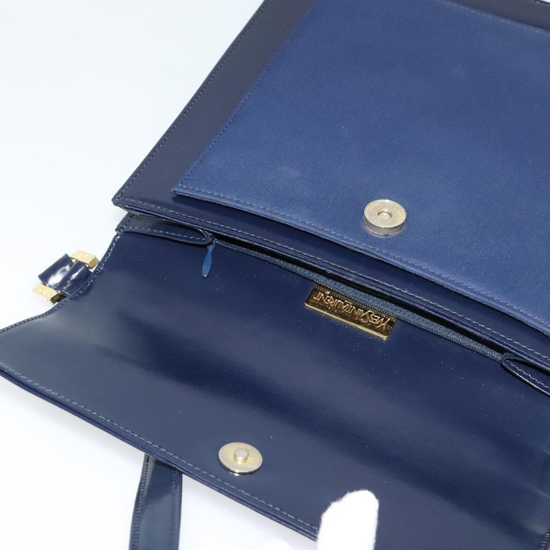 SAINT LAURENT Shoulder Bag Leather Blue Gold Auth bs24959