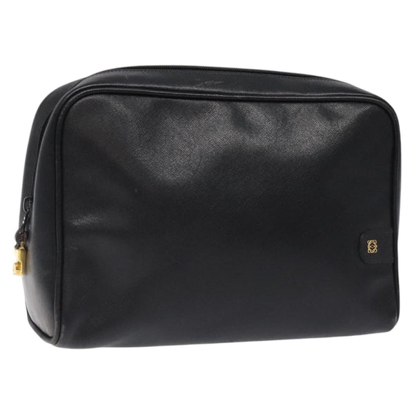 LOEWE Anagram Clutch Bag Leather Black Gold Auth bs24960