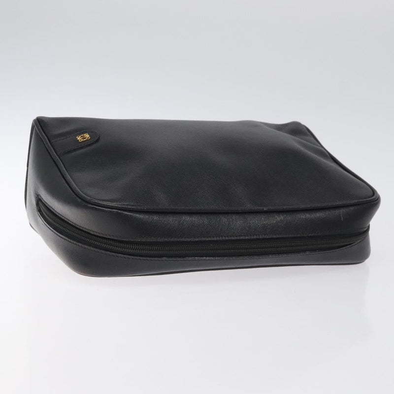 LOEWE Anagram Clutch Bag Leather Black Gold Auth bs24960
