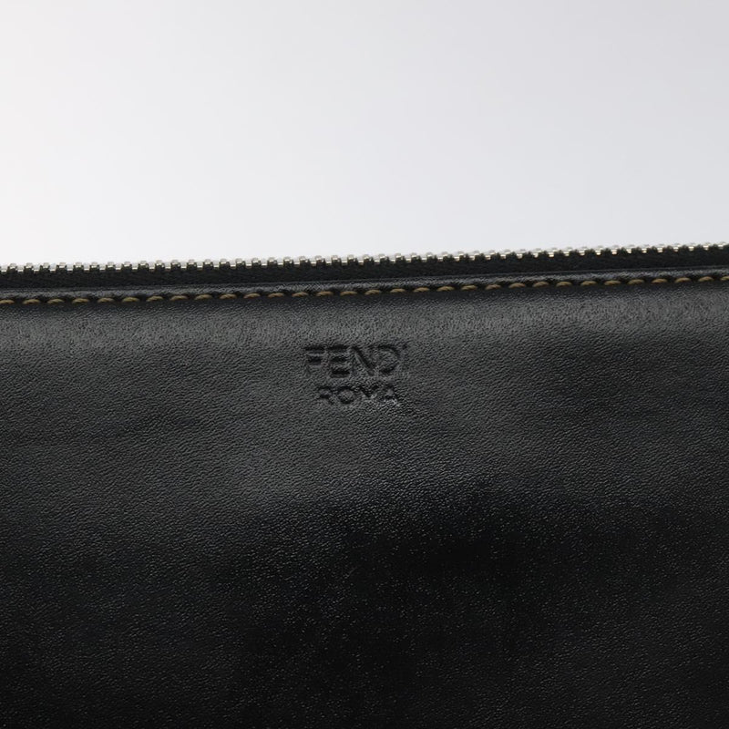 FENDI Clutch Bag Leather Black Silver Auth bs24966