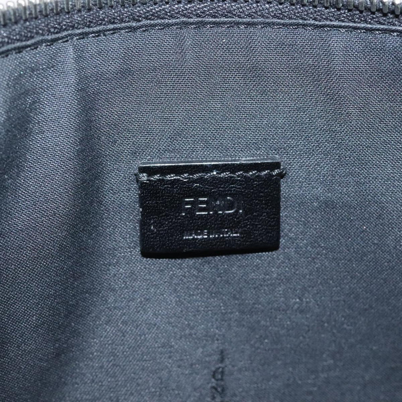 FENDI Clutch Bag Leather Black Silver Auth bs24966
