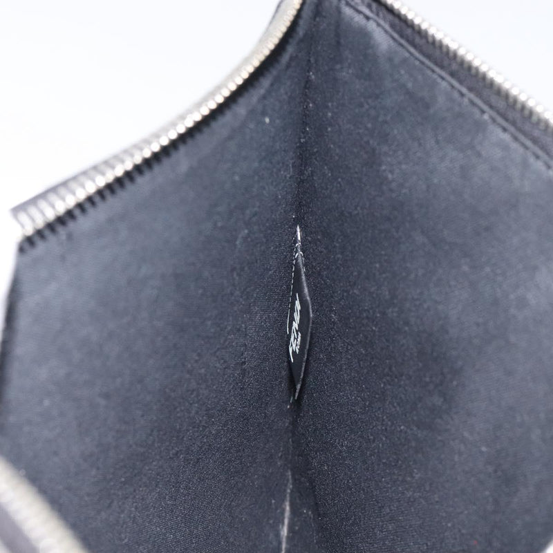 FENDI Clutch Bag Leather Black Silver Auth bs24966