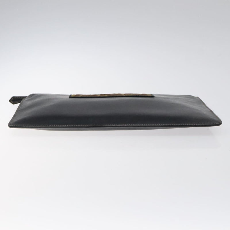 FENDI Clutch Bag Leather Black Silver Auth bs24966