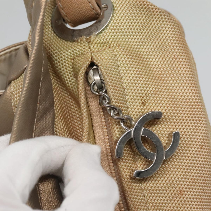 CHANEL Paris Biarritz Shoulder Bag Coated Canvas Gold CC Auth bs24974