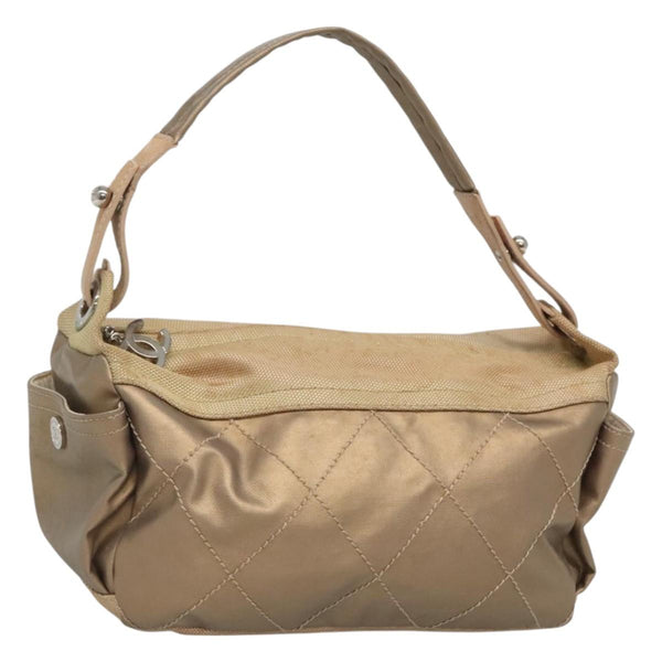 CHANEL Paris Biarritz Shoulder Bag Coated Canvas Gold CC Auth bs24974