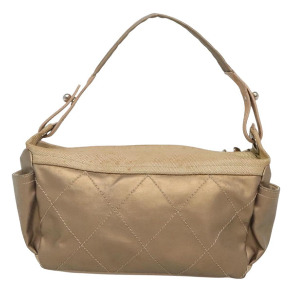 CHANEL Paris Biarritz Shoulder Bag Coated Canvas Gold CC Auth bs24974