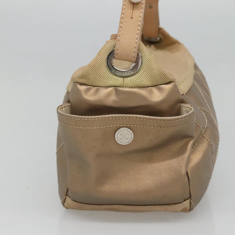 CHANEL Paris Biarritz Shoulder Bag Coated Canvas Gold CC Auth bs24974