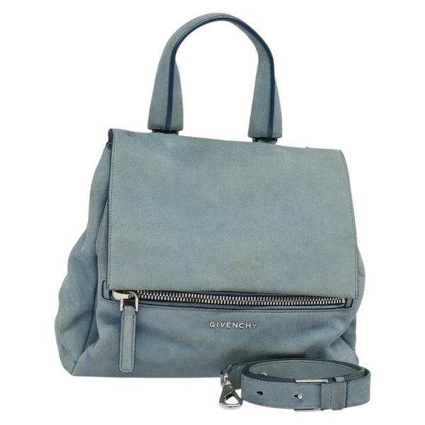 GIVENCHY Pandora Pure Small Hand Bag Leather 2way Blue Silver Auth bs24998