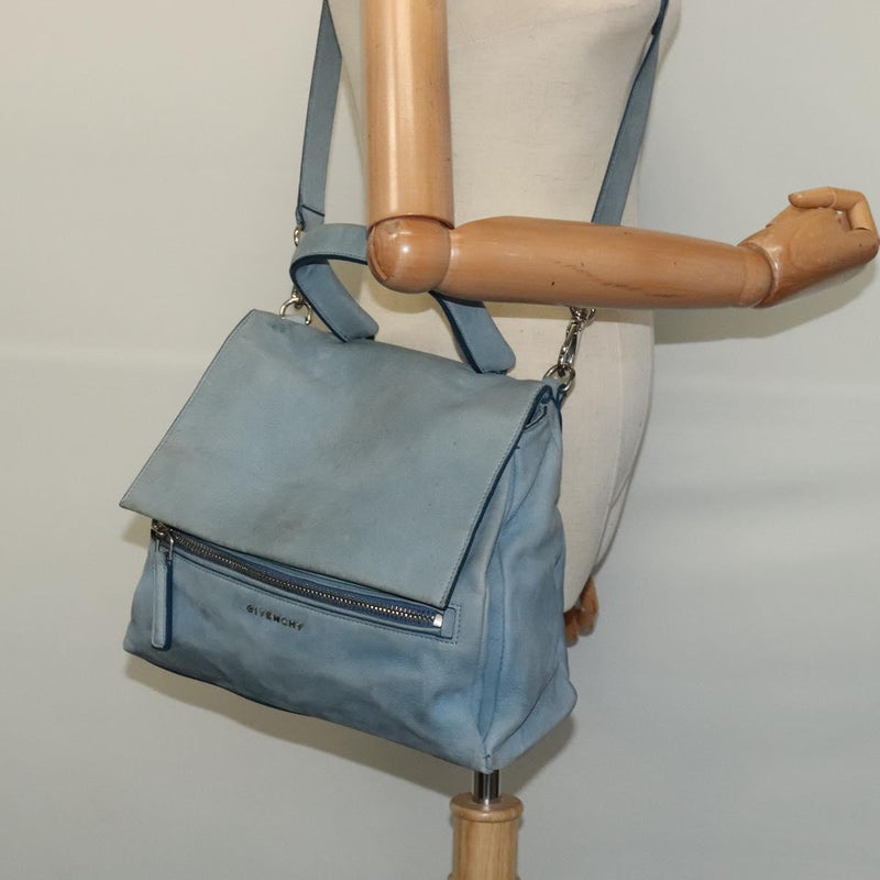 GIVENCHY Pandora Pure Small Hand Bag Leather 2way Blue Silver Auth bs24998