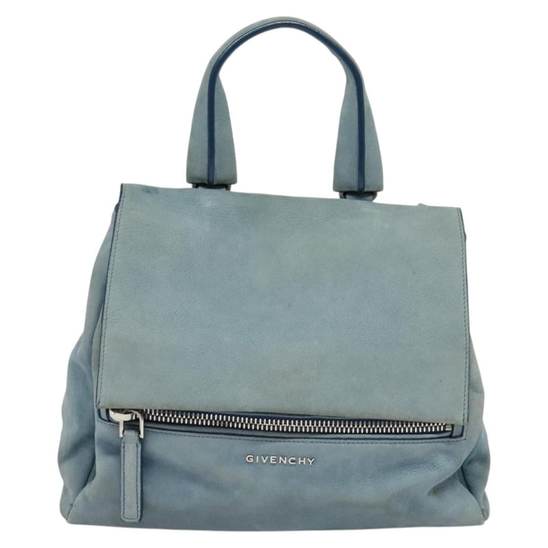 GIVENCHY Pandora Pure Small Hand Bag Leather 2way Blue Silver Auth bs24998