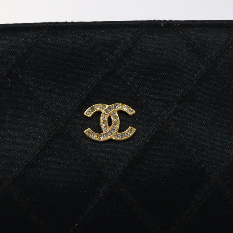 CHANEL Bicolore Pouch Satin Black CC Auth bs25004