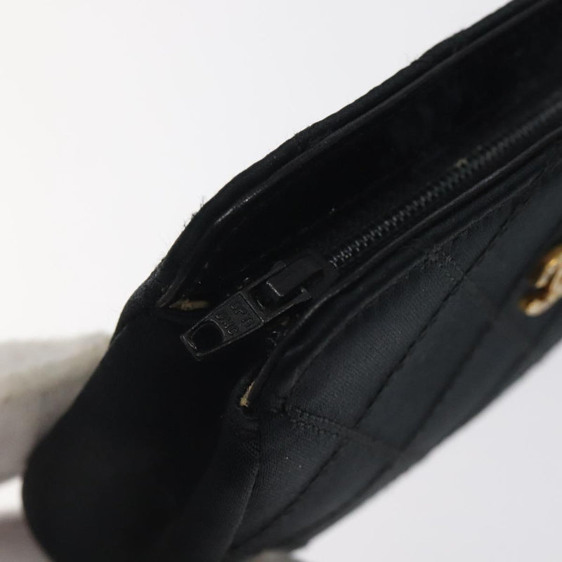 CHANEL Bicolore Pouch Satin Black CC Auth bs25004