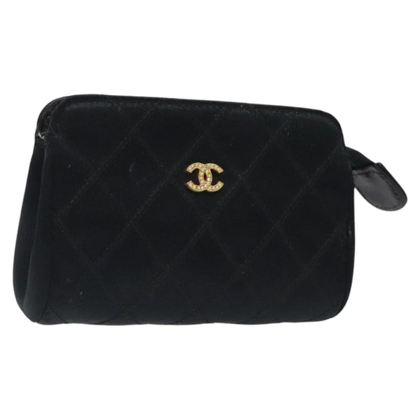 CHANEL Bicolore Pouch Satin Black CC Auth bs25004