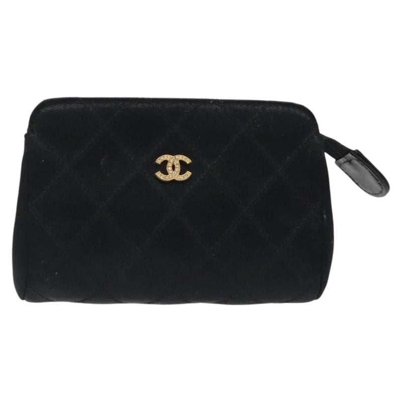 CHANEL Bicolore Pouch Satin Black CC Auth bs25004