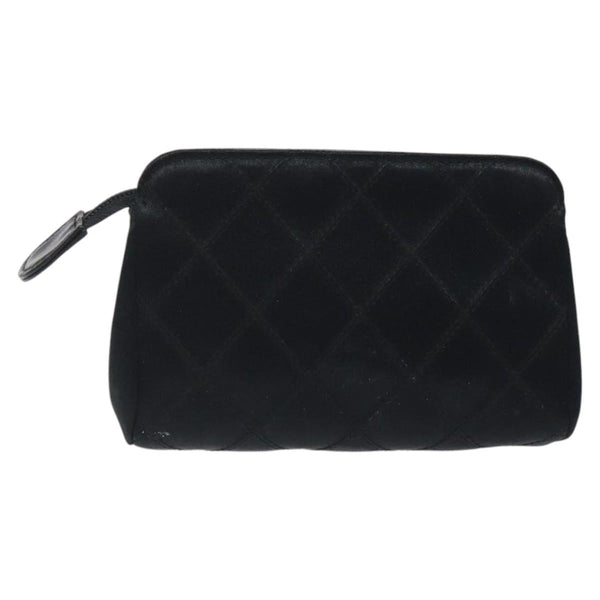 CHANEL Bicolore Pouch Satin Black CC Auth bs25004