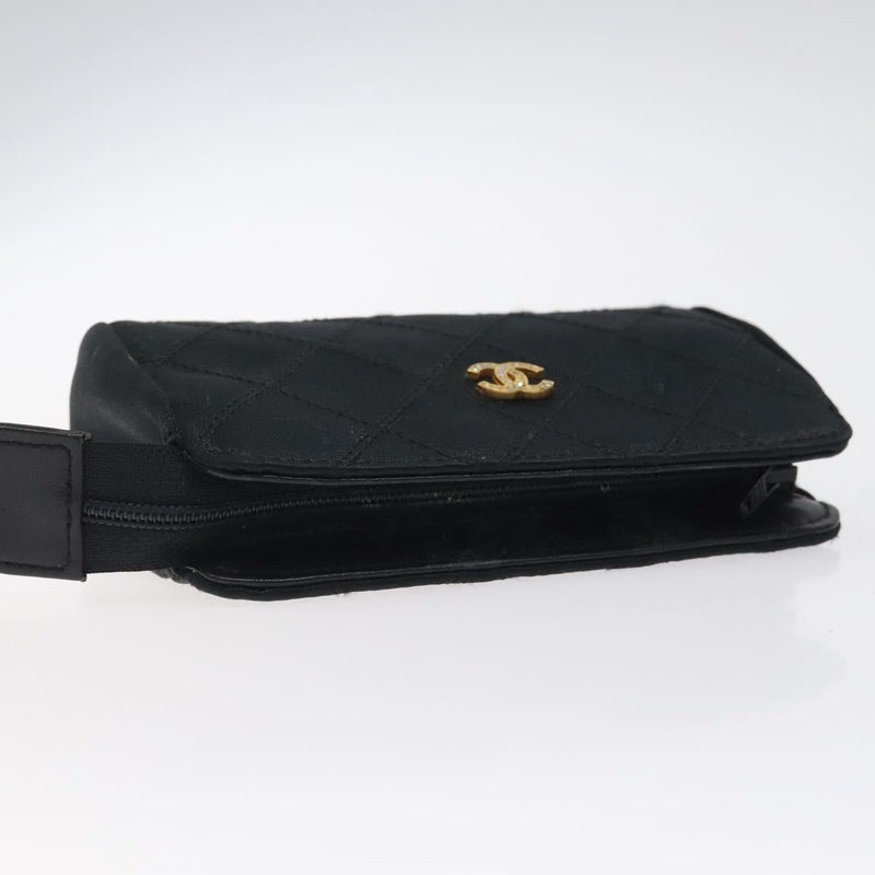CHANEL Bicolore Pouch Satin Black CC Auth bs25004