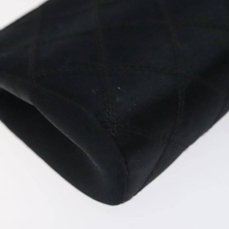 CHANEL Bicolore Pouch Satin Black CC Auth bs25004