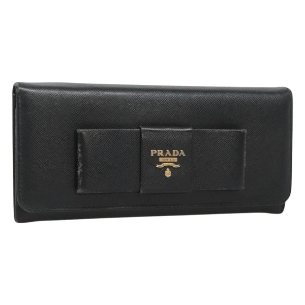 PRADA Wallet Safiano leather Black Gold Auth bs25016