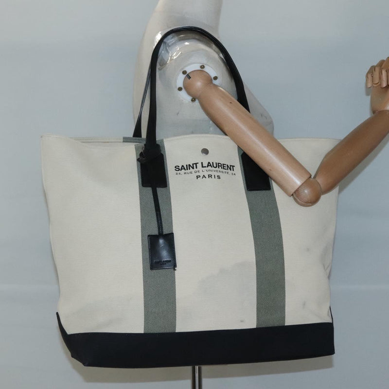 SAINT LAURENT Tote Bag Canvas White Auth bs25020