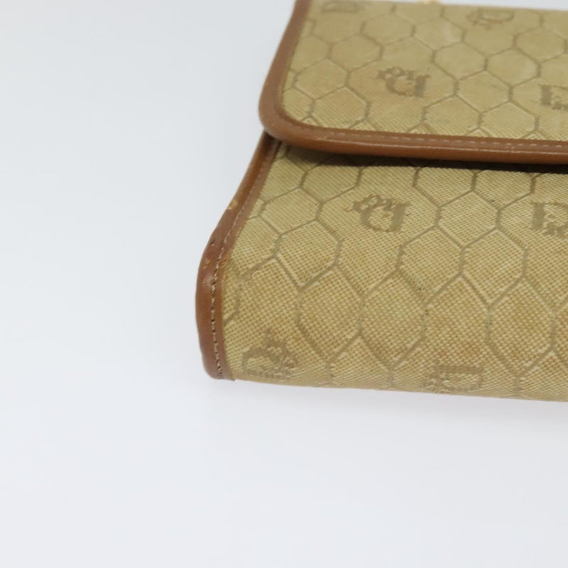 Christian Dior Honeycomb Canvas Chain Shoulder Bag Beige Gold Auth bs25041