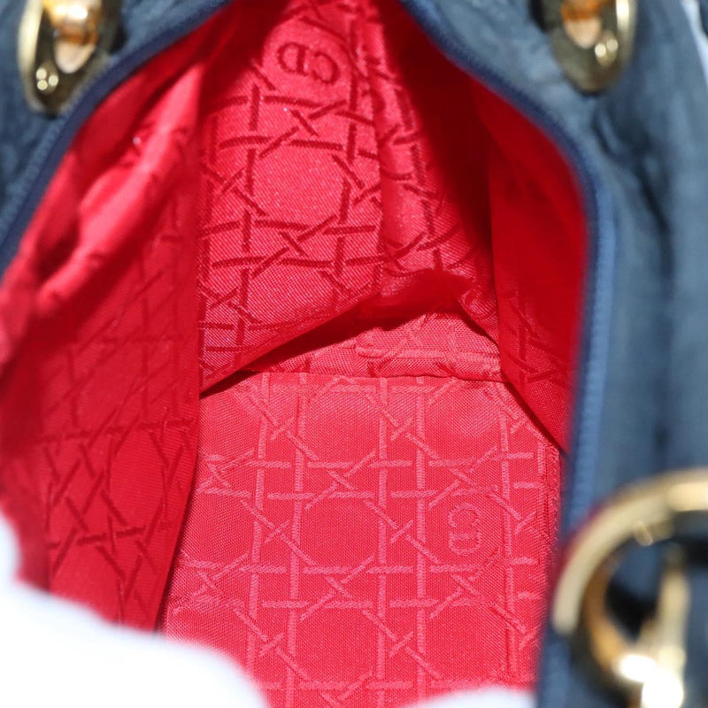 Christian Dior Canage Hand Bag Nylon Navy Gold Auth bs25043