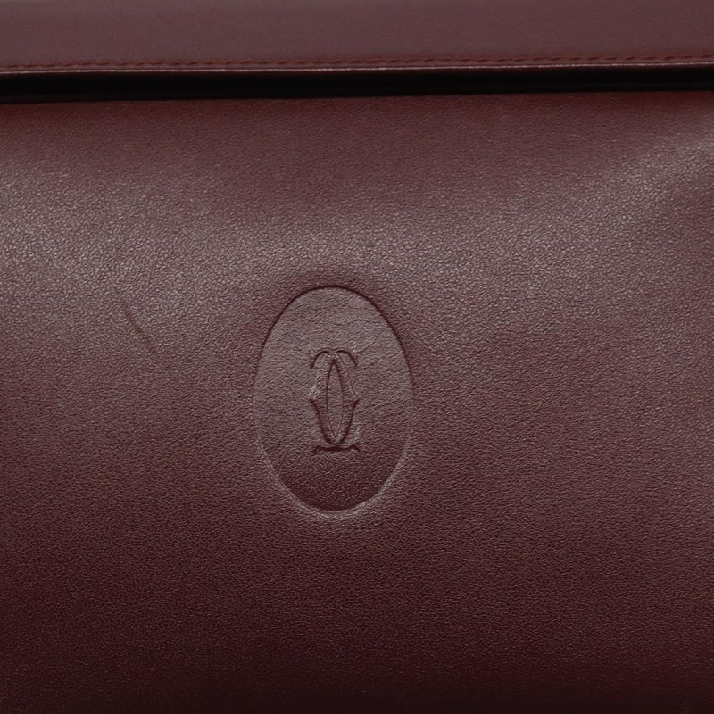 CARTIER Must Line Pouch Leather Bordeaux Gold Auth bs25044