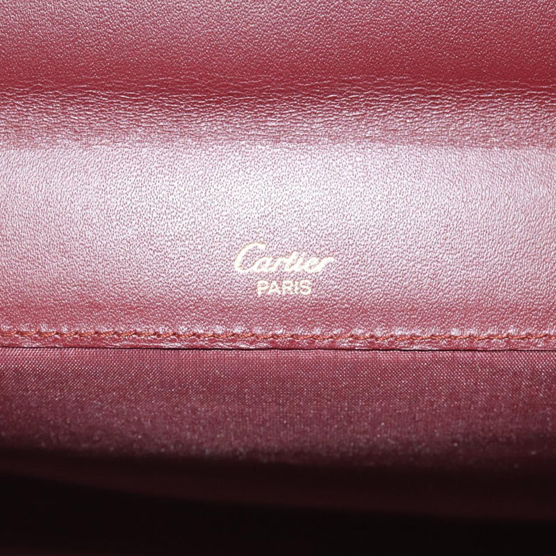 CARTIER Must Line Pouch Leather Bordeaux Gold Auth bs25044