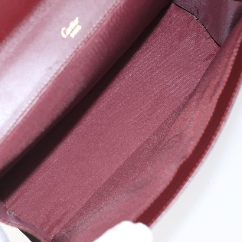 CARTIER Must Line Pouch Leather Bordeaux Gold Auth bs25044