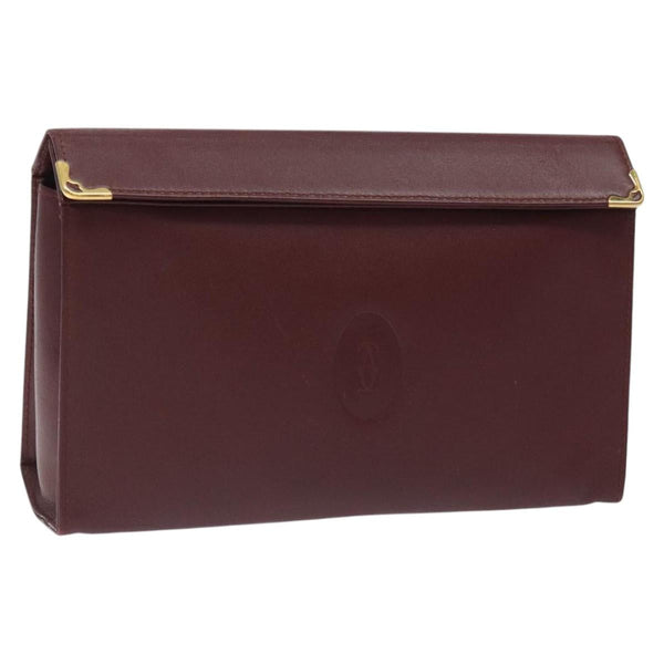 CARTIER Must Line Pouch Leather Bordeaux Gold Auth bs25044