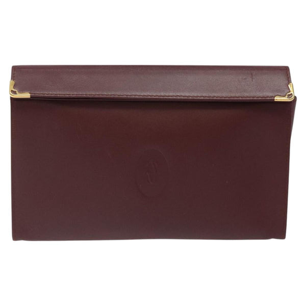 CARTIER Must Line Pouch Leather Bordeaux Gold Auth bs25044
