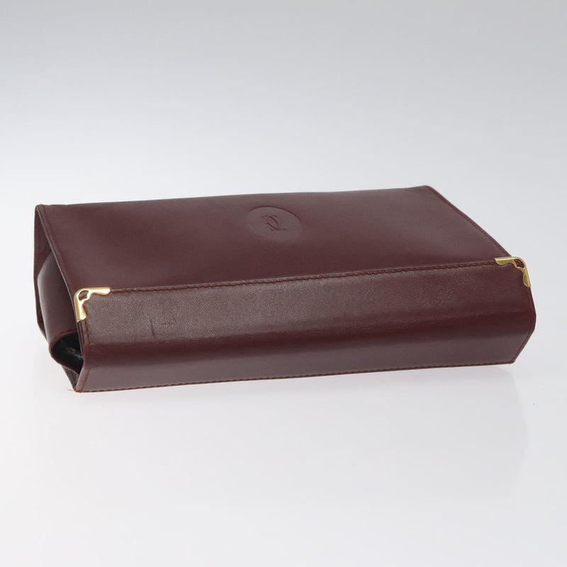 CARTIER Must Line Pouch Leather Bordeaux Gold Auth bs25044